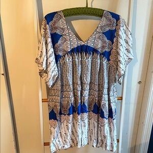 Velzera Blue and White Bohemian Blouse